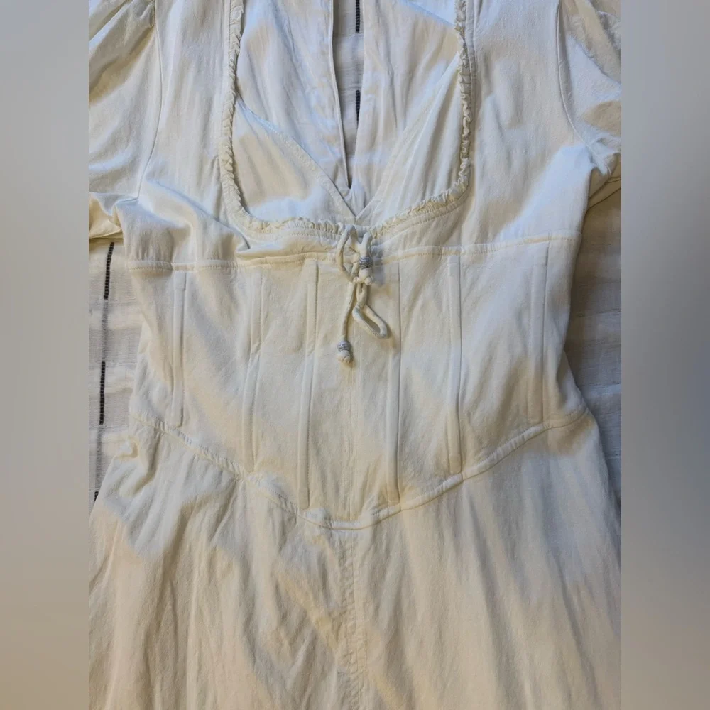 Maeve Anthropologie Puff-Sleeve Corset Linen Midi Dress - White Size Large - Picture 16 of 16